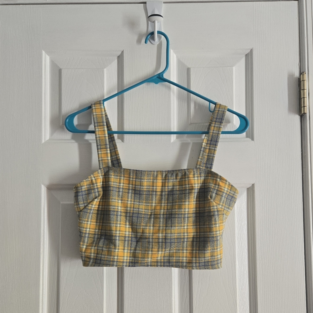 Better Be Mustard and Navy Plaid Crop Top